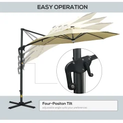 Outsunny 10' Offset Cantilever Patio Umbrella W/ LED Lights & Solar Panel Beige 9 Outsunny 10' Offset Cantilever Patio Umbrella W/ LED Lights & Solar Panel Beige -The Novogratz Shop 6312436 ALT3