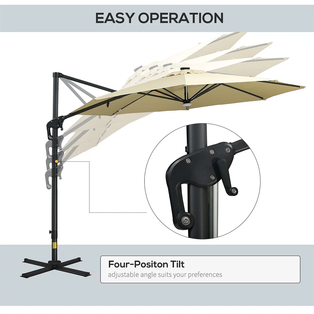 Outsunny 10' Offset Cantilever Patio Umbrella W/ LED Lights & Solar Panel Beige 6 Outsunny 10' Offset Cantilever Patio Umbrella W/ LED Lights & Solar Panel Beige - Image 4